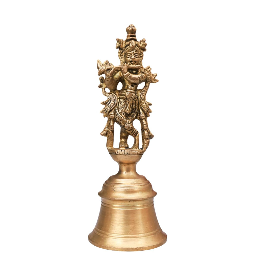 The Advitya Brass Krishan with Flute Standing on Bell