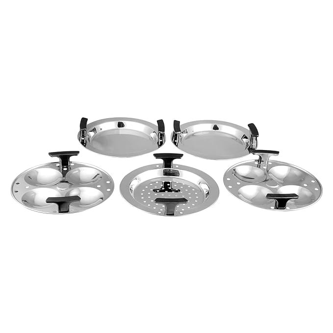 Vinod Gen-Z Stainless Steel Multi Kadai with 5 Plates - 26 cm| 2 Idli, 2 Dhokla and 1 Patra Plate | All in One Multi Purpose Kadhai