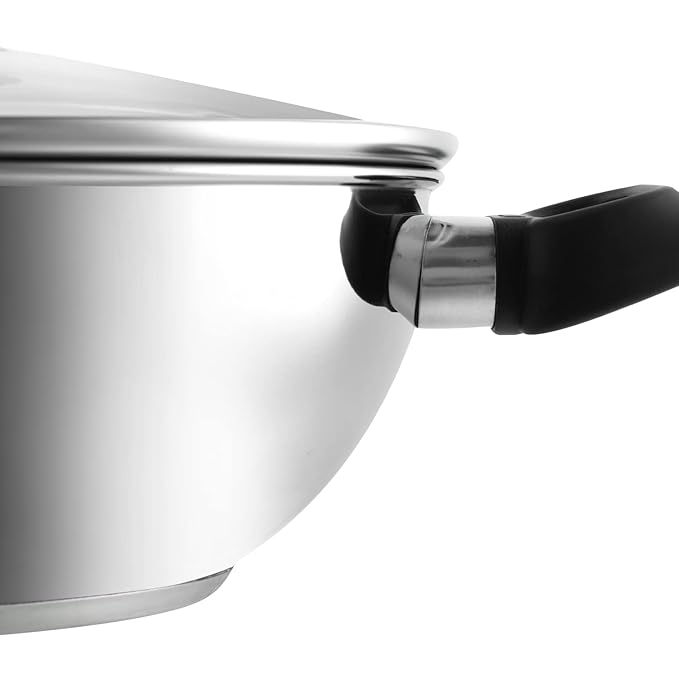 Vinod Stainless Steel Deluxe Kadhai with Glass Lid - 3.8 Litre, 26cm | Extra Thick, SAS Bottom | Soft Handle | Kadai for Cooking