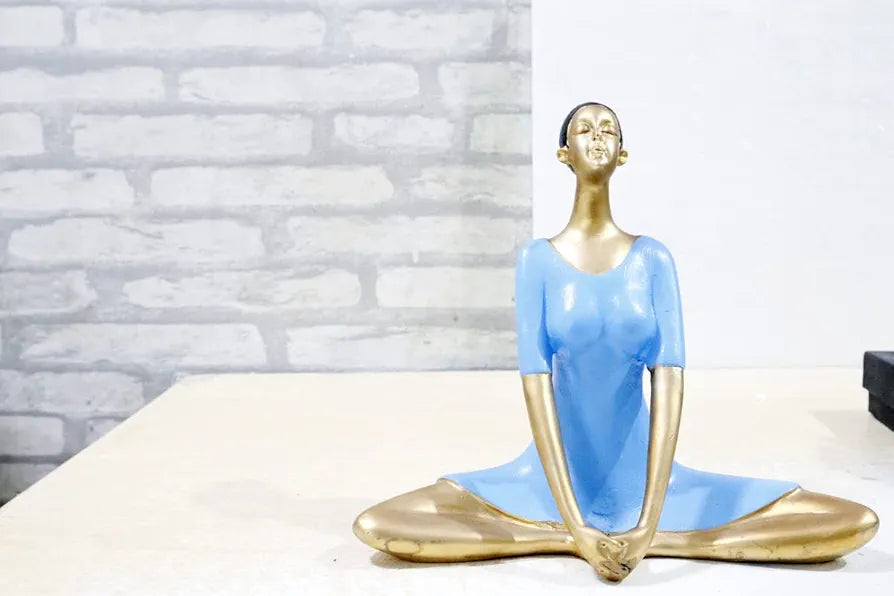 Jaipur Ace Yoga Lady Polyresin Face Up Blue Themed Statue Creative Abstract Design Art Figurine Yoga Lady (Blue Gold)