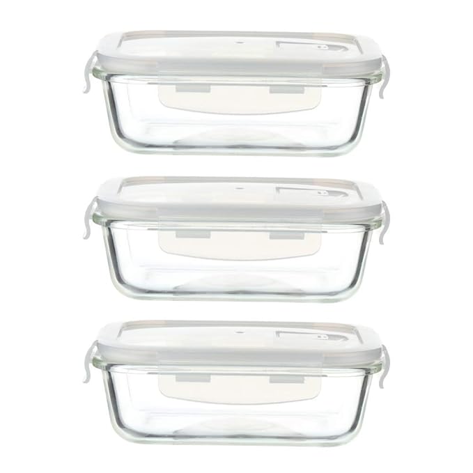 Femora Borosilicate Glass Containers for Kitchen | Storage Box for Kitchen With Air Vent Lid | Set of 3 | 1000 Ml