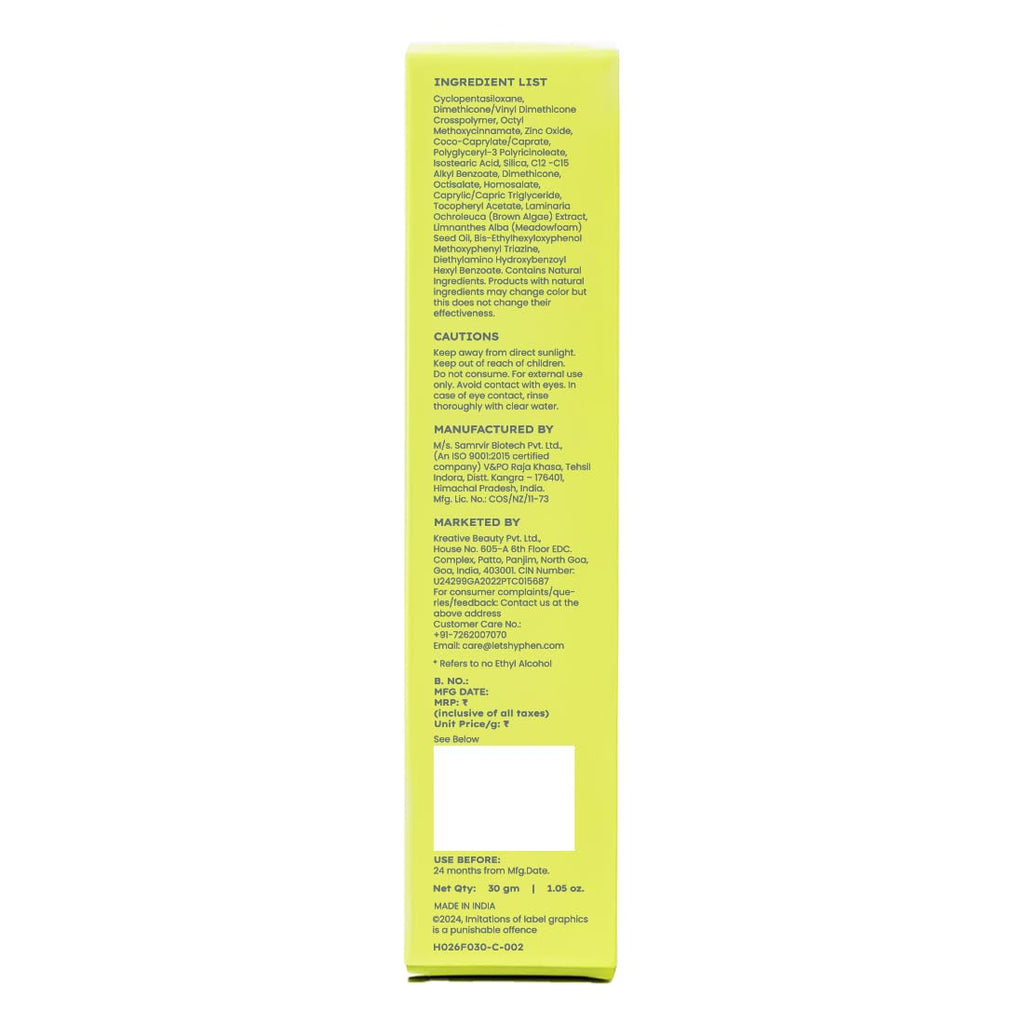 Hyphen Matte Max Velvet Touch Sunscreen Spf 70+ Pa++++|Sun Protection|Sun Shield|Moisturizes And Soothes Skin|12 Hrs Uva-Uvb Protection|Sunscreen Spf No White Cast, Combination & All Skin Types-30G