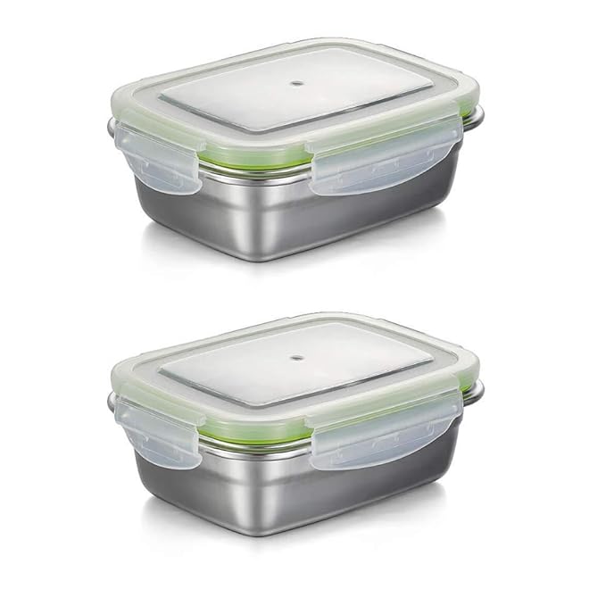 Femora Lunch Box High Steel Rectangle Heavy Duty Airtight Leakproof Unbreakable Storage Container With Lock Lid Lunch Box | 3800 Ml | Set of 2