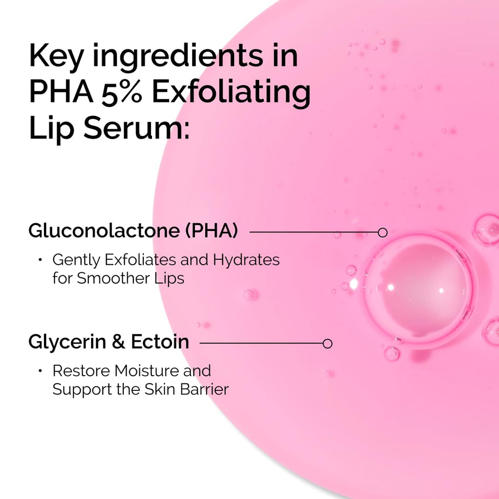 The Ordinary PHA 5% Exfoliating Lip Serum, Hydrating Overnight Lip Exfoliator Treatment, 15ml