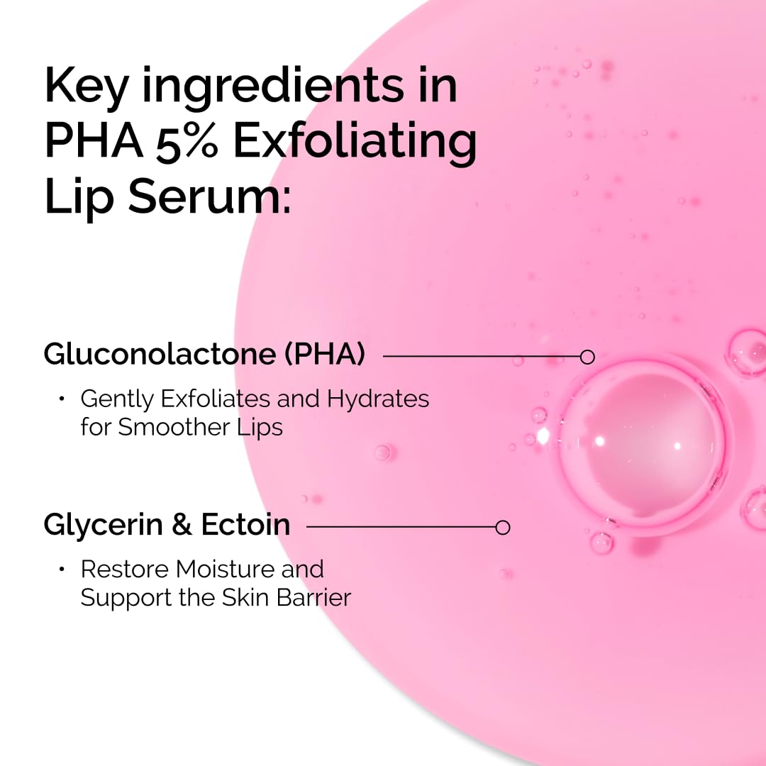 The Ordinary PHA 5% Exfoliating Lip Serum, Hydrating Overnight Lip Exfoliator Treatment, 15ml
