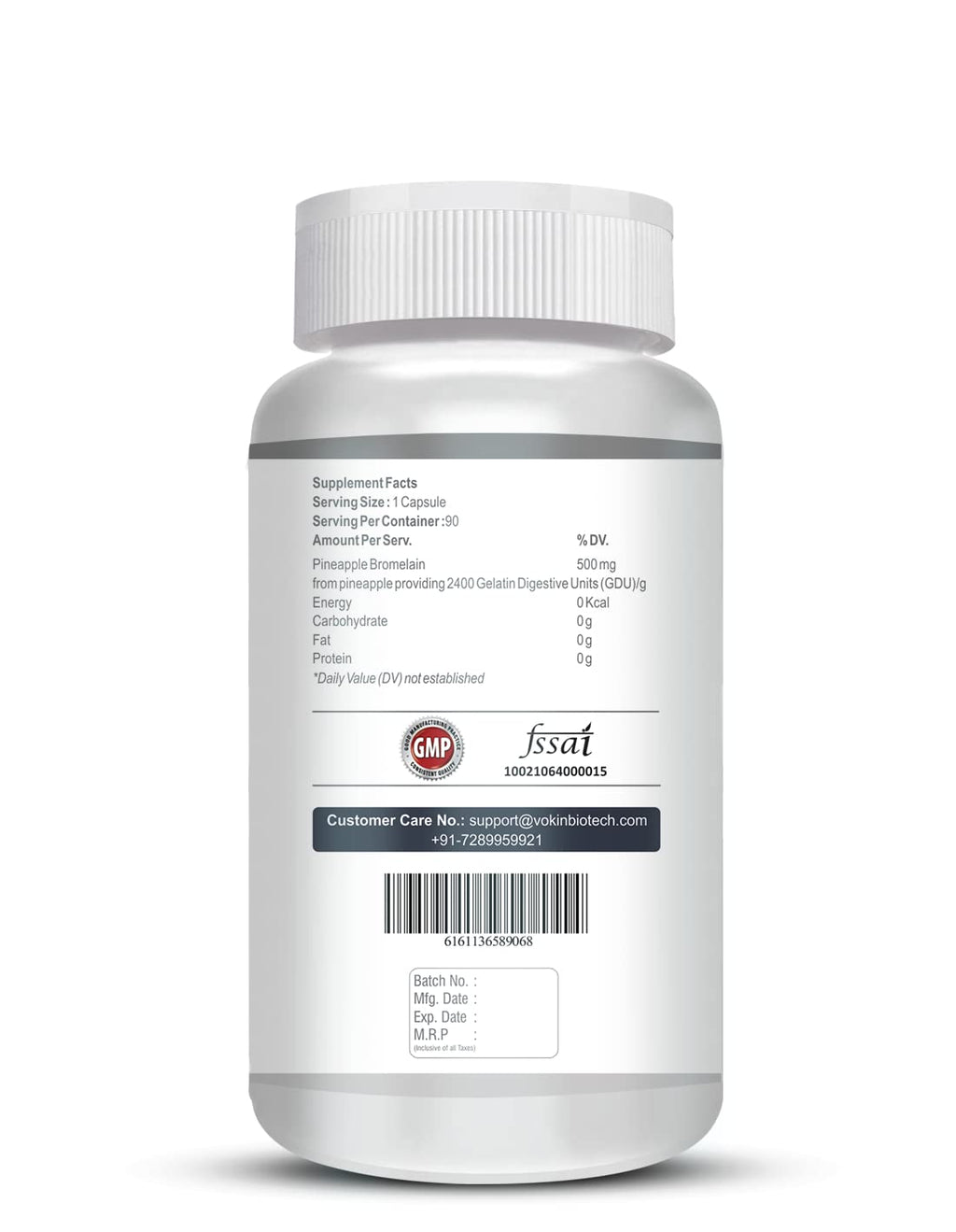 Vokin Biotech Bromelain Pineapple Digestive Enzyme- 2400 GDU/g - 500 mg | 90 Capsules (Pack of 1)