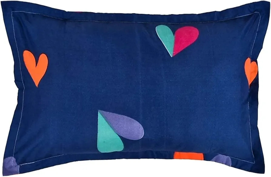 The Home Style Cotton Feel Glace Cotton Elastic Single Bed Bedsheet With 1 Pillow Cover,300 TC Blue Heart