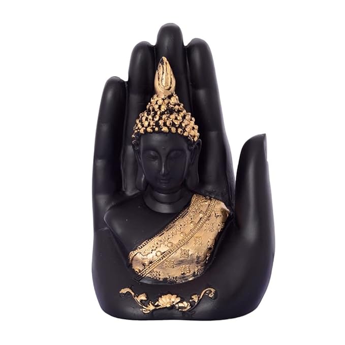Ecraftindia Golden Handcrafted Palm Buddha Polyresin Showpiece | Black