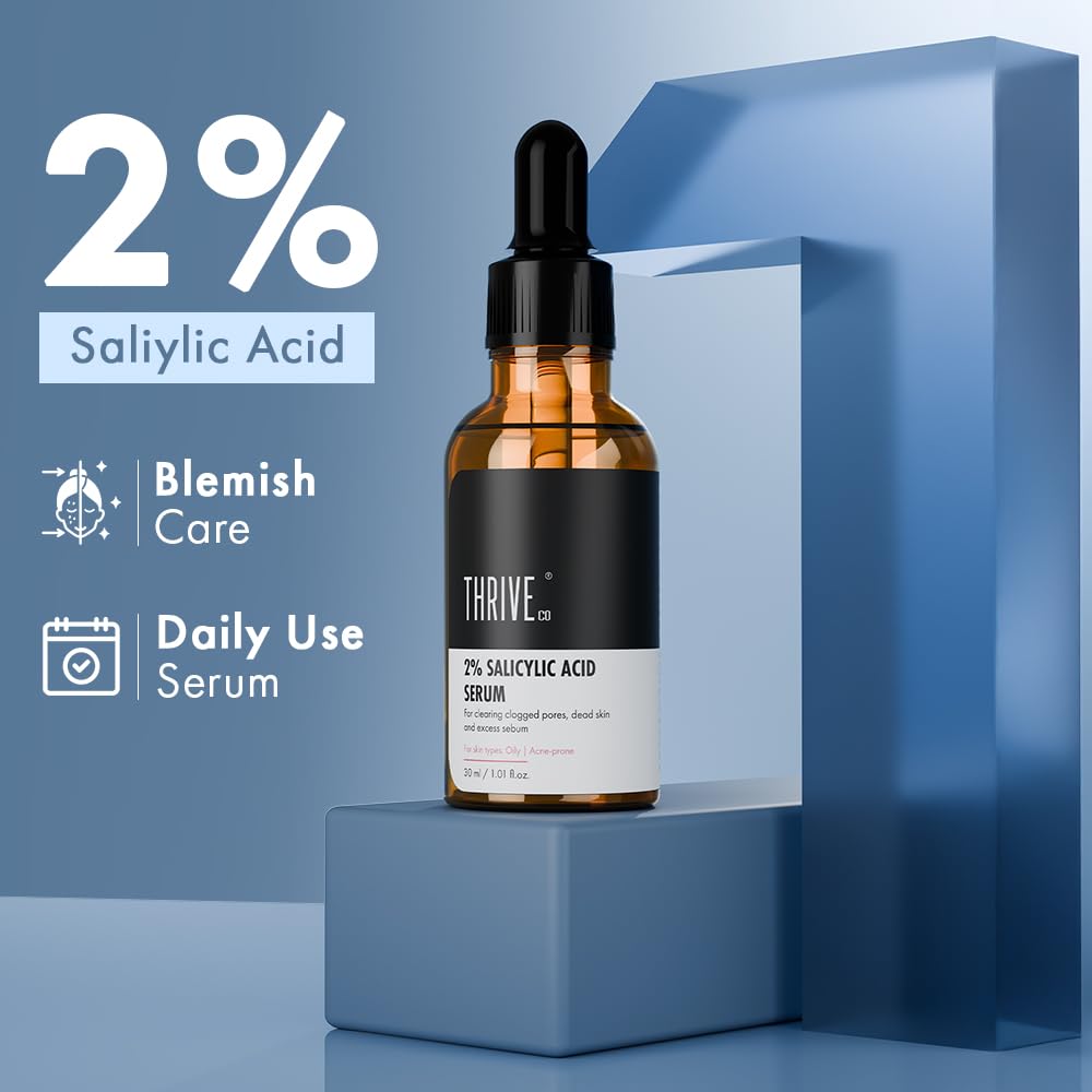 ThriveCo 2% Salicylic Acid Face Serum | Helps Reduce Acne & Blackheads | Controls Oil & Unclogs Pores | Exfoliating Serum for Oily & Acne-Prone Skin | 30 ml
