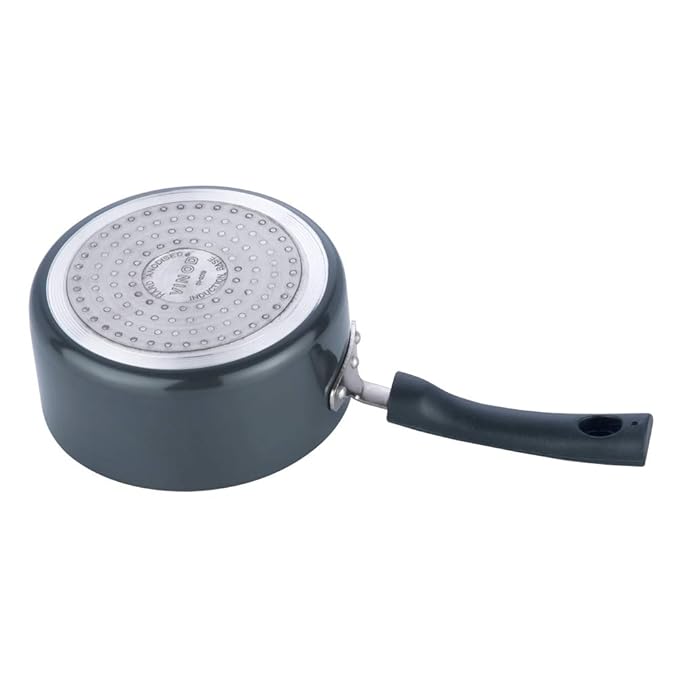 Vinod Black Pearl Hard Anodised Saucepan - 1.7 Litre, 16 cm | 3.25 mm Thick | Easy Pour Spout | Bakelite Handle