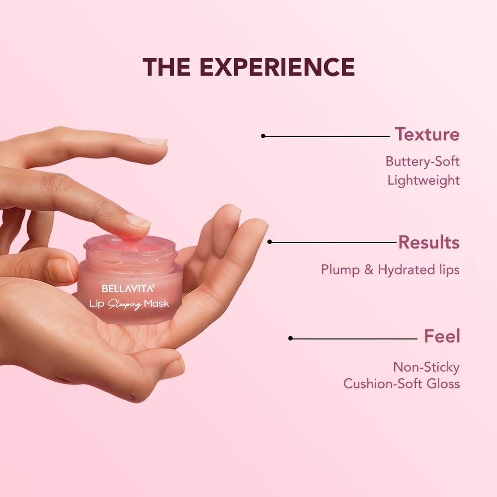 Bellavita Lip Sleeping Mask For Smooth, Soft & Plump Lips | 12hrs of Intense Hydration | Repairs Dry & Chapped Lips | Prevents Pigmentation | Soothes Dryness | Strawberry - 9.8g
