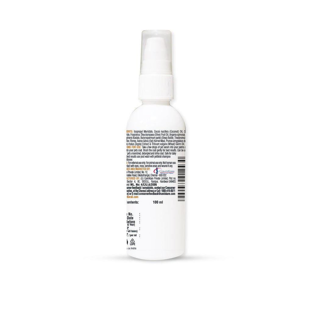 Petterati Detangling Serum for Dogs 100ml | Anti Frizz, Shiny & Brush-Friendly Coat | Silicon - Free | for All Dog Breeds | Enriched with Natural Oils & Extracts