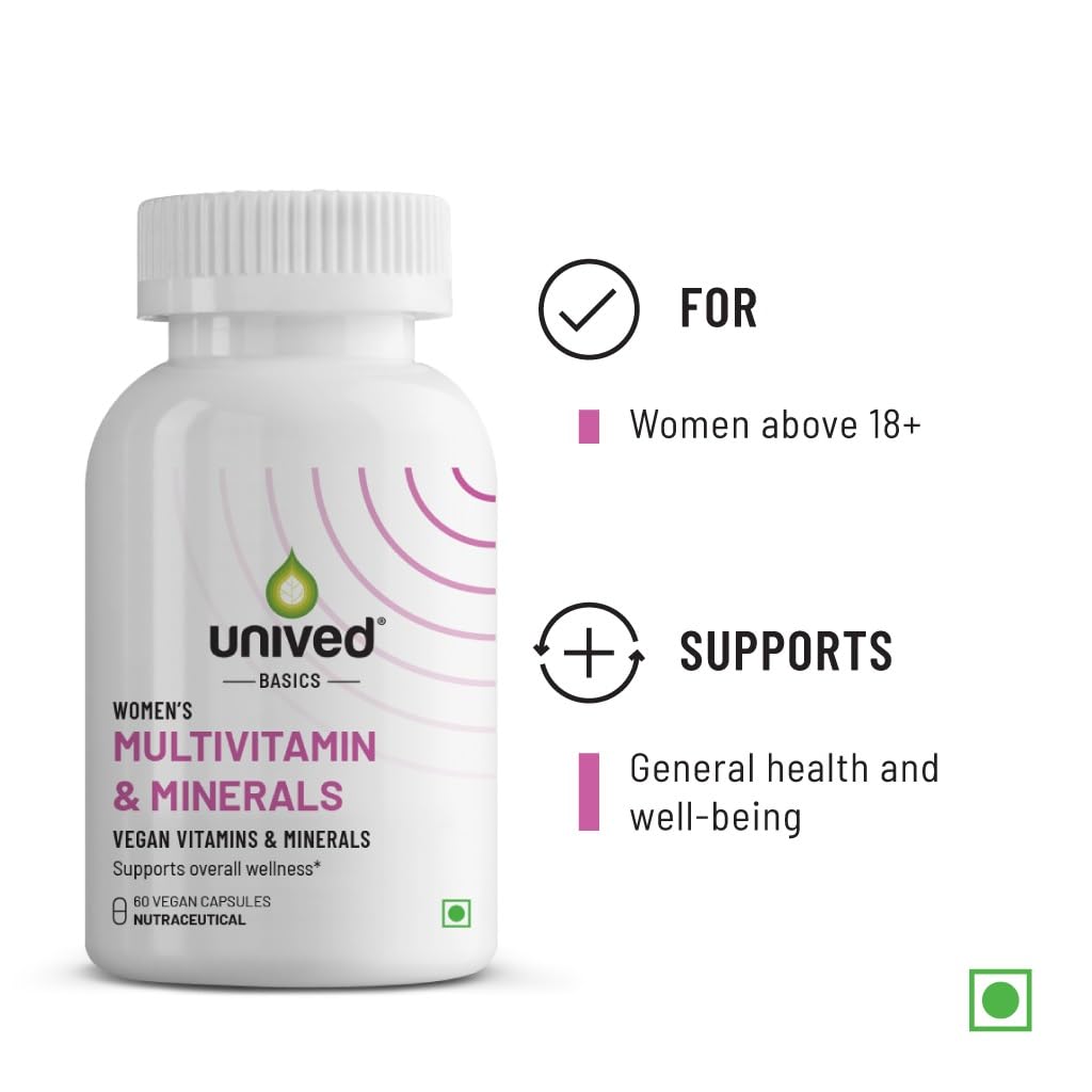 Unived Basics Multivitamin & Minerals For Women, 100% Rda Of All Vitamins With Algae Calcium & Plant-Based Vitamin D3 Plus Important Minerals, Complete Formulation For Health & Wellbeing - Capsule
