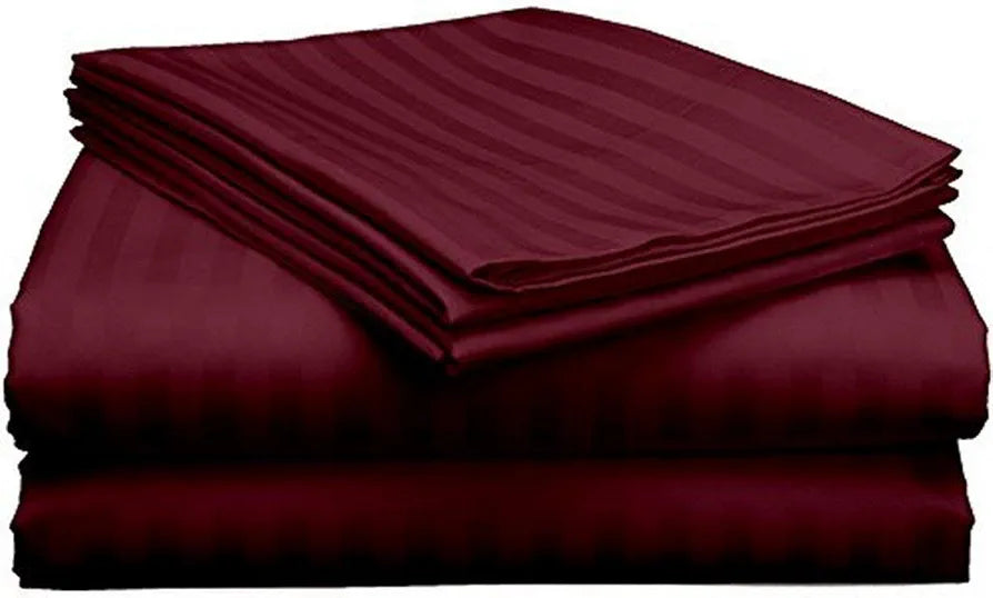 Purav Light Microfiber Flat Single Bed Bedsheet Plain Striped Cotton Bedsheet with 1 Pillow Cover for Queen Size Bed 340 TC Breathable Wine Color