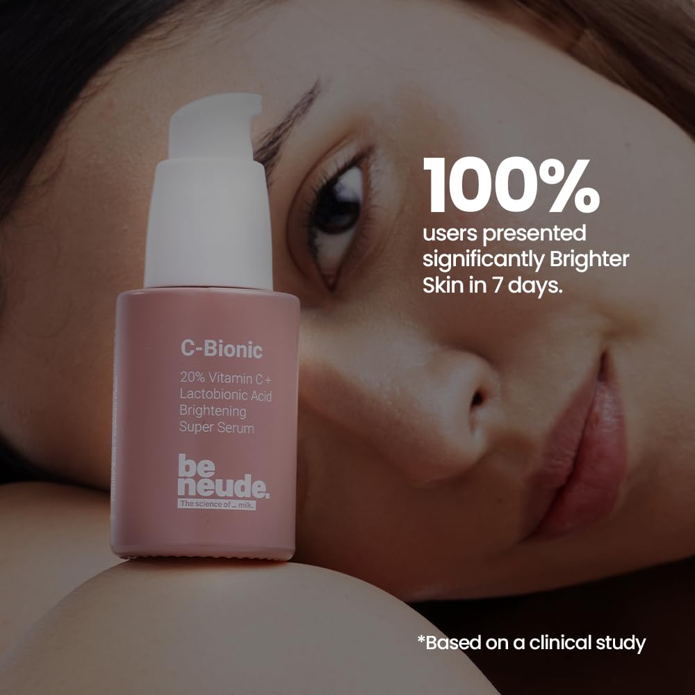 Be Neude C-Bionic 20% Vitamin C Serum 30ml with Lactobionic Acid for Face Brightening & 24hrs Hydration with Vitamin E Red Algae Gel Kakadu Plum Glutathione for All Skin Types & Sensitive Skin Friendly