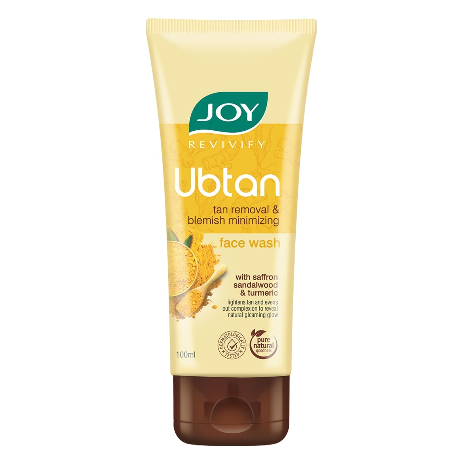 Joy Ubtan Tan Removal Face Wash 100ml | Detans, Removes Dirt & Blemishes for a Natural Glowing Skin | Enriched With Turmeric, Saffron & Sandalwood | Suitable for All Skin Types