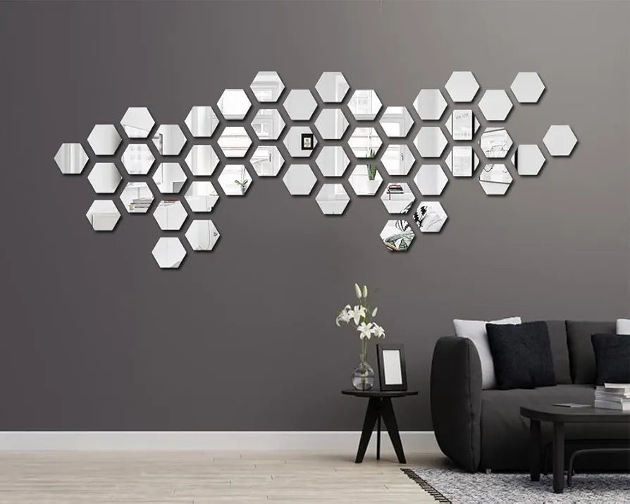 Bikri Kendra Hexagon Stickers for Wall Hexagon Mirror Stickers Acrylic Wall Decor Sticker Hexagonal Mirror Wall Sticker