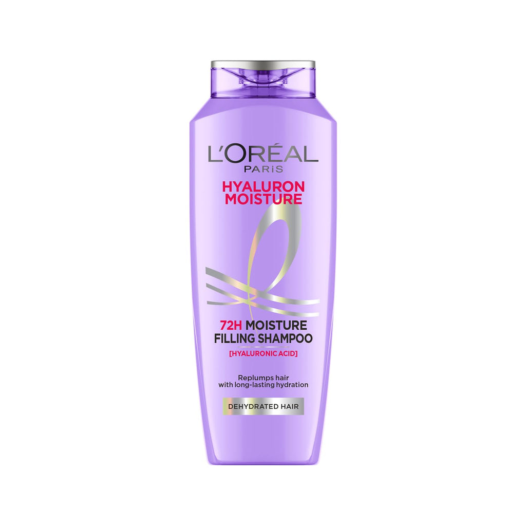 L OrÃ©al Paris Moisture Filling Shampoo, With Hyaluronic Acid, For Dry & Dehydrated Hair, Adds Shine & Bounce, Hyaluron Moisture 72H, 340Ml.