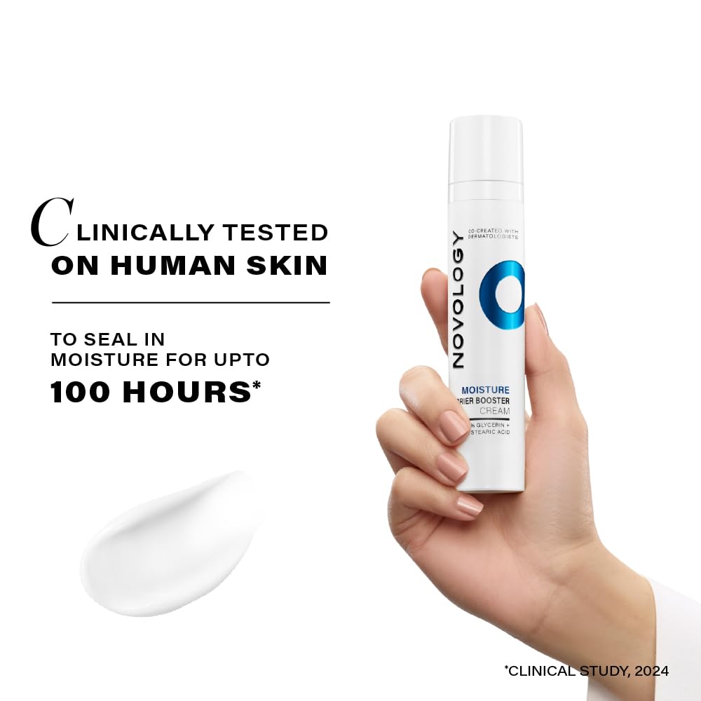NOVOLOGY Moisture Barrier Booster Cream, Face Moisturiser, 50G, for 100 hours of Hydration, with Glycerin and Hydroxystearic Acid, Non-Comedogenic and Hypoallergenic, for Dry and Sensitive Skin