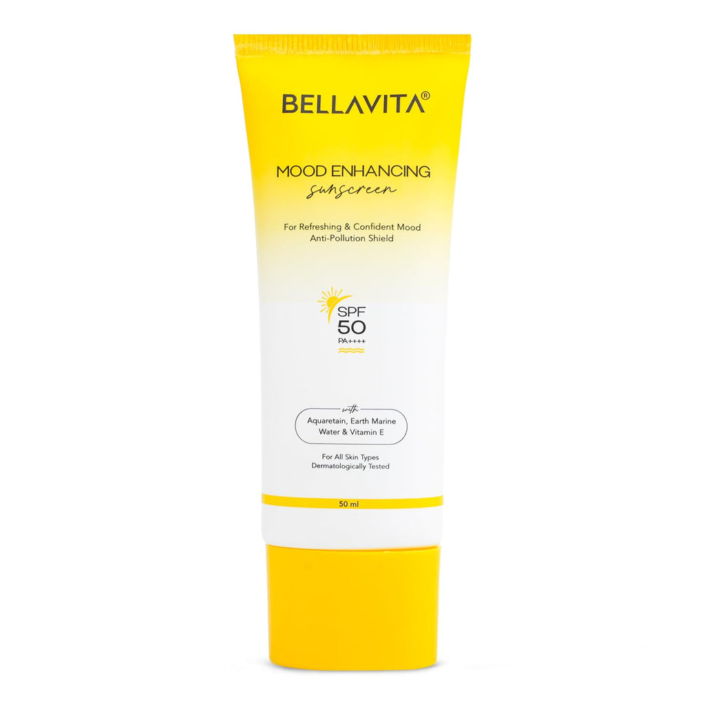 BELLAVITA Sunscreen SPF 50, Mood Enhancing Sunscreen, PA++++, Non-Greasy, No White Cast | Broad Spectrum & UVA+UVB Protection | For Men & Women- 50 ML