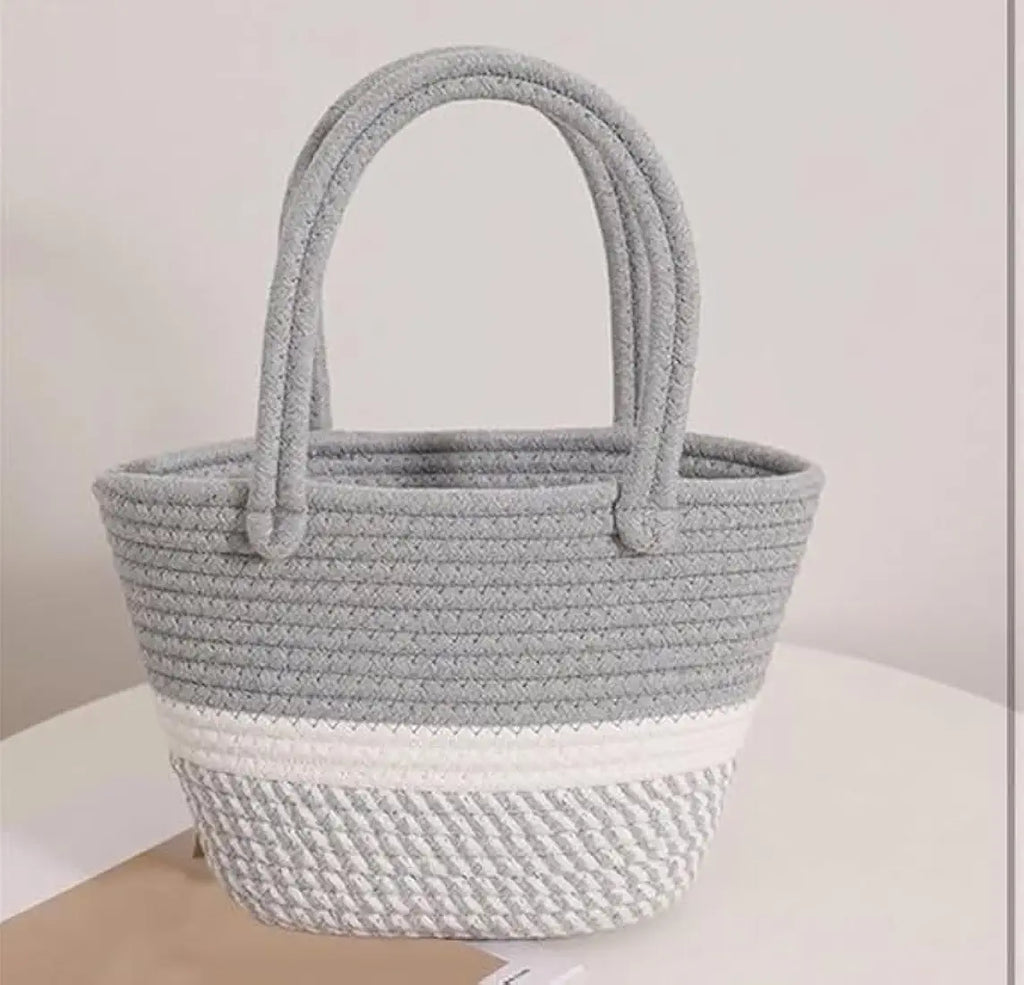 Womens Stylish Straw & Polyester Tote Handbag for Office Travel
