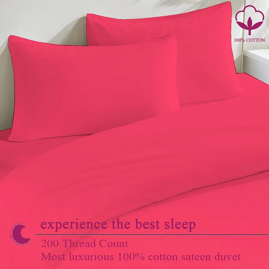 Trance Home Linen Zippered 100% Cotton 200TC Satin Stripe King Size Duvet Cover Quilt Cover Blanket Cover Razai Comforter Cover with 2 Pillow Covers Colour Dark Pink