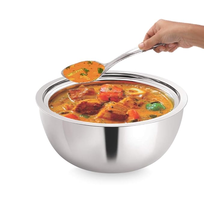 Borosil Insulated Curry Server Bowl | 1.5 Litres | Stainless Steel | Silver