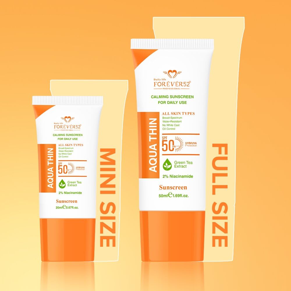 Daily Life Forever52 Aqua Thin Calming Sunscreen SPF 50 PA++++ | 2% Niacinamide & Green Tea Extract | UVA/UVB Protection | Lightweight, No White Cast, Water-Resistant Daily Sunscreen (20ml)