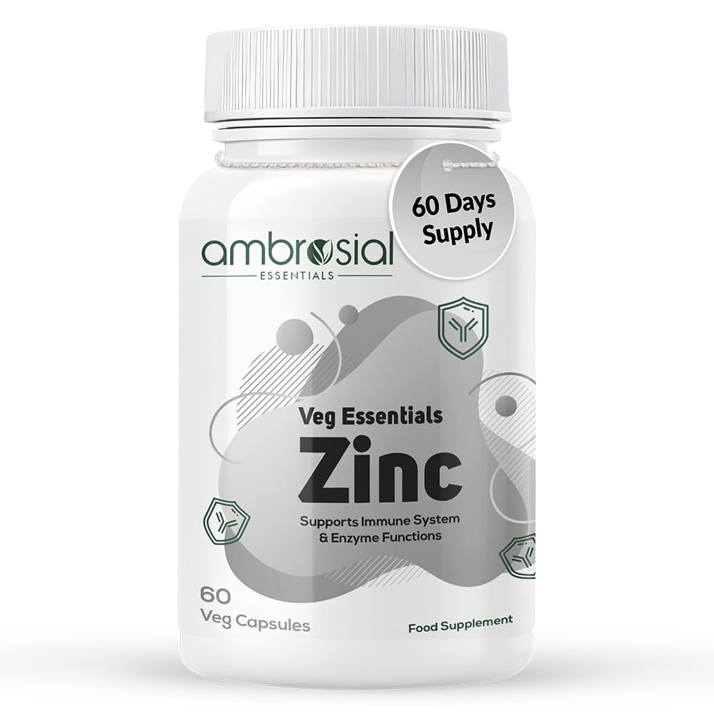 Ambrosial Zinc Supplements - High Strength 30 mg, Highly Bioavailable Zinc Supplement for Men & Women, Immune & Metabolism Support, Zinc Supplements, Pack of 1-60 Capsules