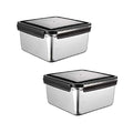 Femora High Stainless Steel Square Container, Leakproof Airtight Lid | 550 Ml | Pack of 2 | Silver