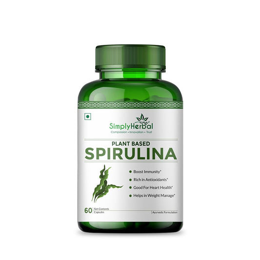 Simply Herbal Spirulina Capsules for Immunity | Natural Super Food and Nutritional Supplement | Green Food for Good Health Weight Management and Immunity Booster â€“ 60 Capsules