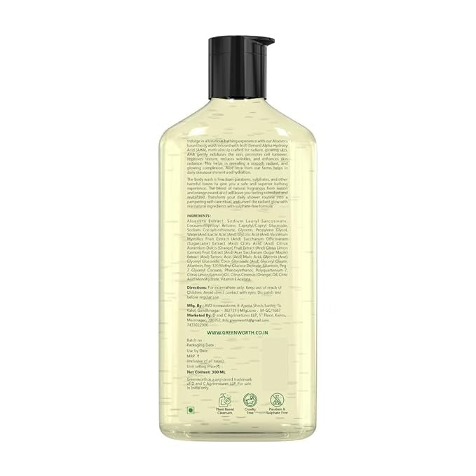 Greenworth Body Wash for Glowing Skin With Aha and Aloevera - 300 ml