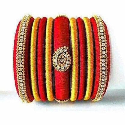 Red Grand Wedding Silk Thread Bangle Set with Jhumka Ear rings
