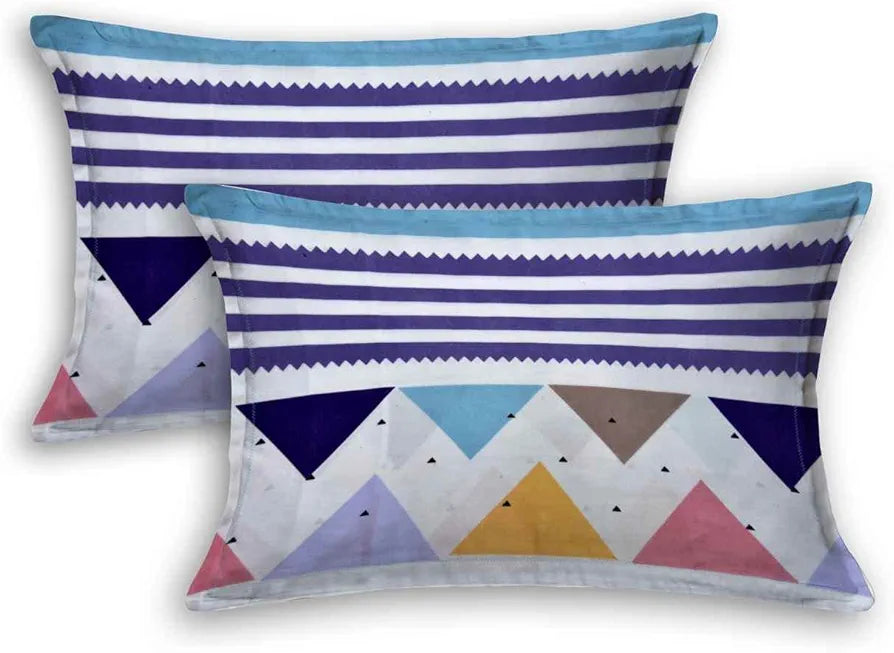 The Home Style 300 TC Cotton Feel Glace Cotton Printed King Size Double Bed Bedsheet with 2 Pillow Covers White Blue