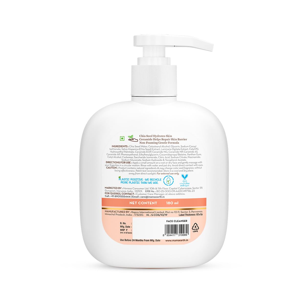 Mamaearth Chia Calming Face Cleanser With Chia Seed & Ceramides For Dry & Sensitive Skin - 180 Ml,Gives Hydrated Glow,Co-Created With Top Dermats,Non-Foaming,Cleanses Gently,Healthy Skin Barrier