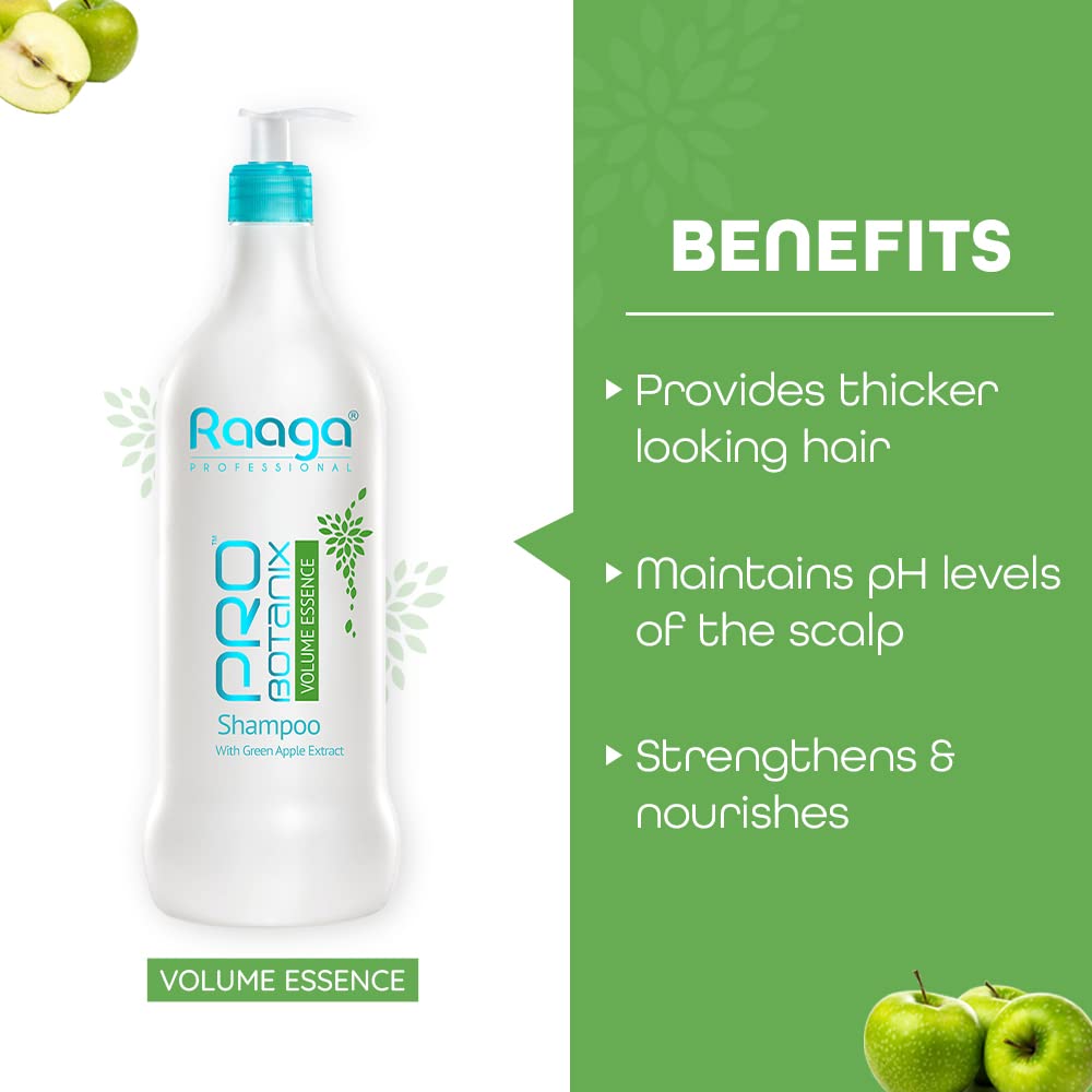 Raaga Professional Pro Botanix Volume Essence Shampoo with Green Apple Extract | Strengthens Hair, Provides Thicker Looking Hair | Suitable For Men & Women (1000 ml)