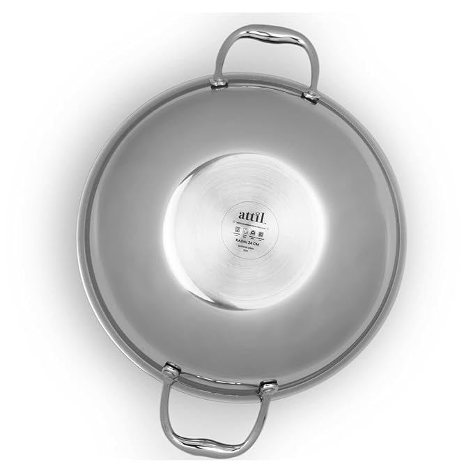 Attil Triply Stainless Steel Kadai With Induction Base Heavy Duty Kadhai for Kitchen | Kadai, 22cm - 2 Litres