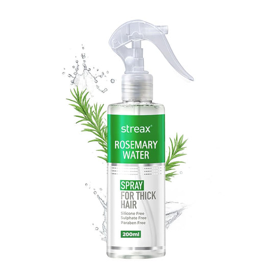 Streax Rosemary Hair Spray - 200ml , 100% Natural Extracts For Hair Growth , Stronger & Thicker Hair, Reduces Hair Fall , Nourishes Scalp & Stimulates Roots , Non-Sticky , Sulphate & Paraben-Free, Rosemary Water Spray for Hair Growth