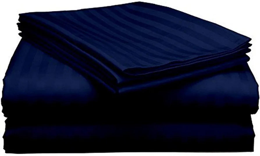 Purav Light Microfiber Flat Single Bed Bedsheet Plain Striped Cotton Bedsheet with 1 Pillow Cover for Queen Size Bed 340 TC Breathable Blue color