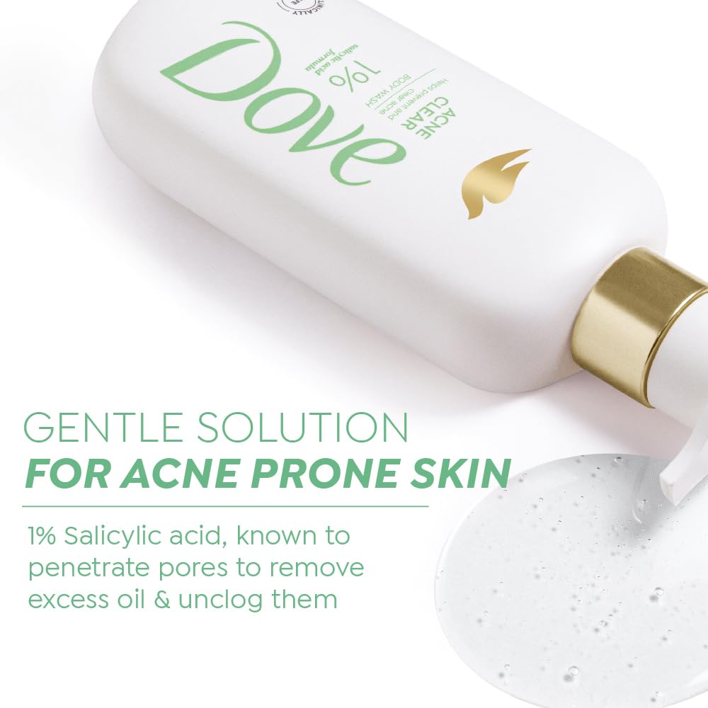 DOVE Acne Clear Serum Body Wash, 300 ml, for Clearer Skin, with 1% Salicylic Acid, Reduces Blemishes and Breakouts, Sulfate-Free, Dermatologist Approved