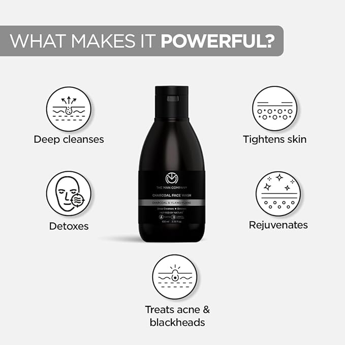 The Man Company Activated Charcoal Face Wash for Men with Ylang Ylang & Argan Essential Oils - 100ml