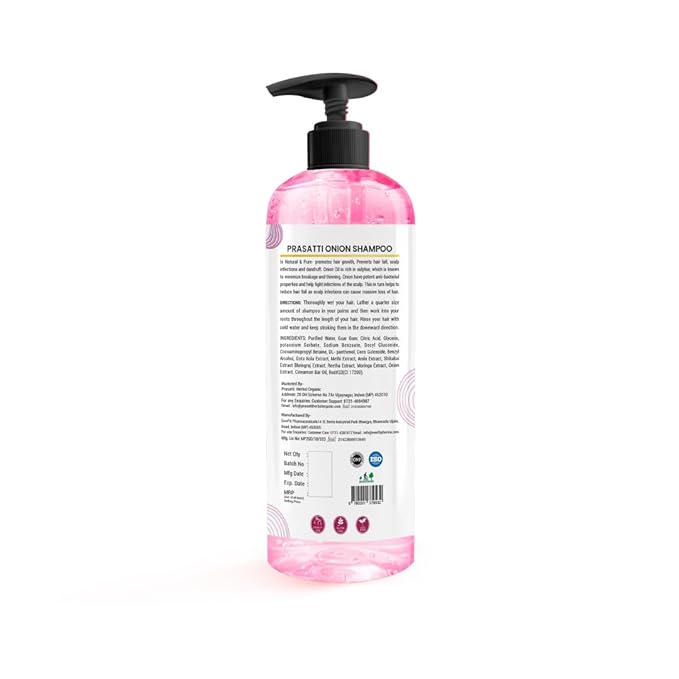 Prasatti Herbal Organic Onion Oil Shampoo With Red Onion Seed Oil Extract, Black Seed Oil & Pro-vitamin B5 | 250 Ml