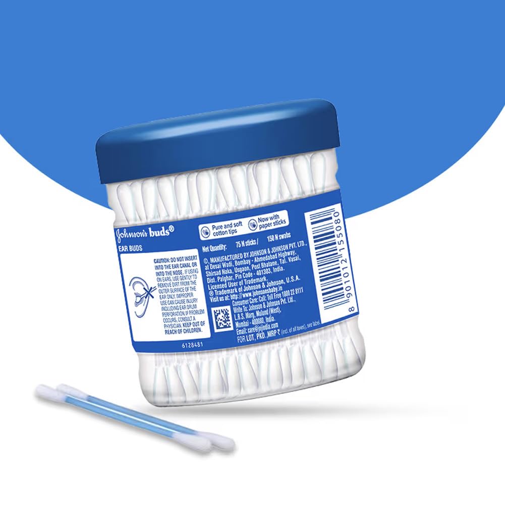 Johnson's Johnson Buds Gentle, 150 Swabs (White, 75 Count)