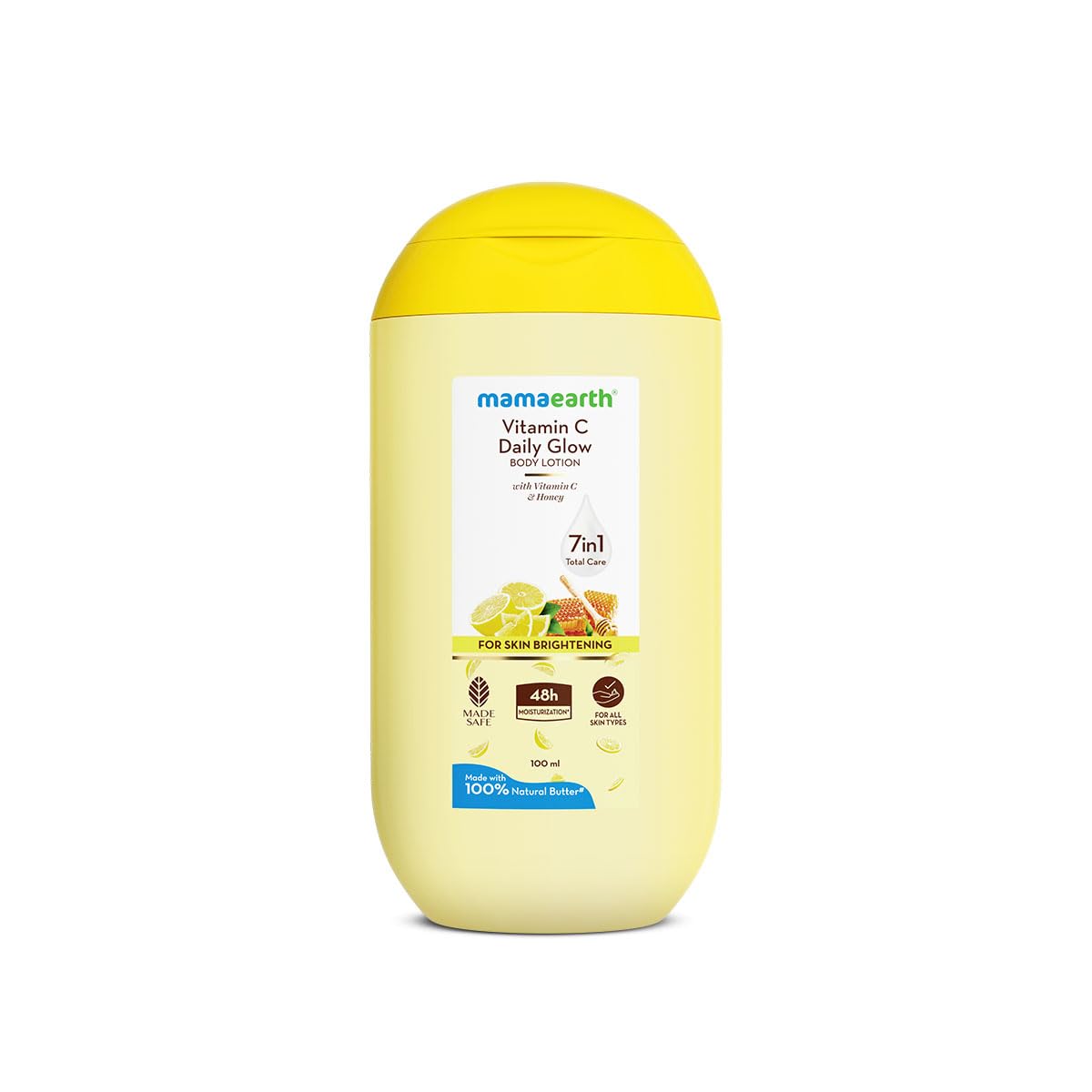 Mamaearth Vitamin C Daily Glow Body Lotion For Skin Brightening with Vitamin C & Honey - 100ml |Nourishes Dry Skin | 48 H Moisturization | 100% Natural Butter | Non-Greasy Smooth Skin | All Skin Types