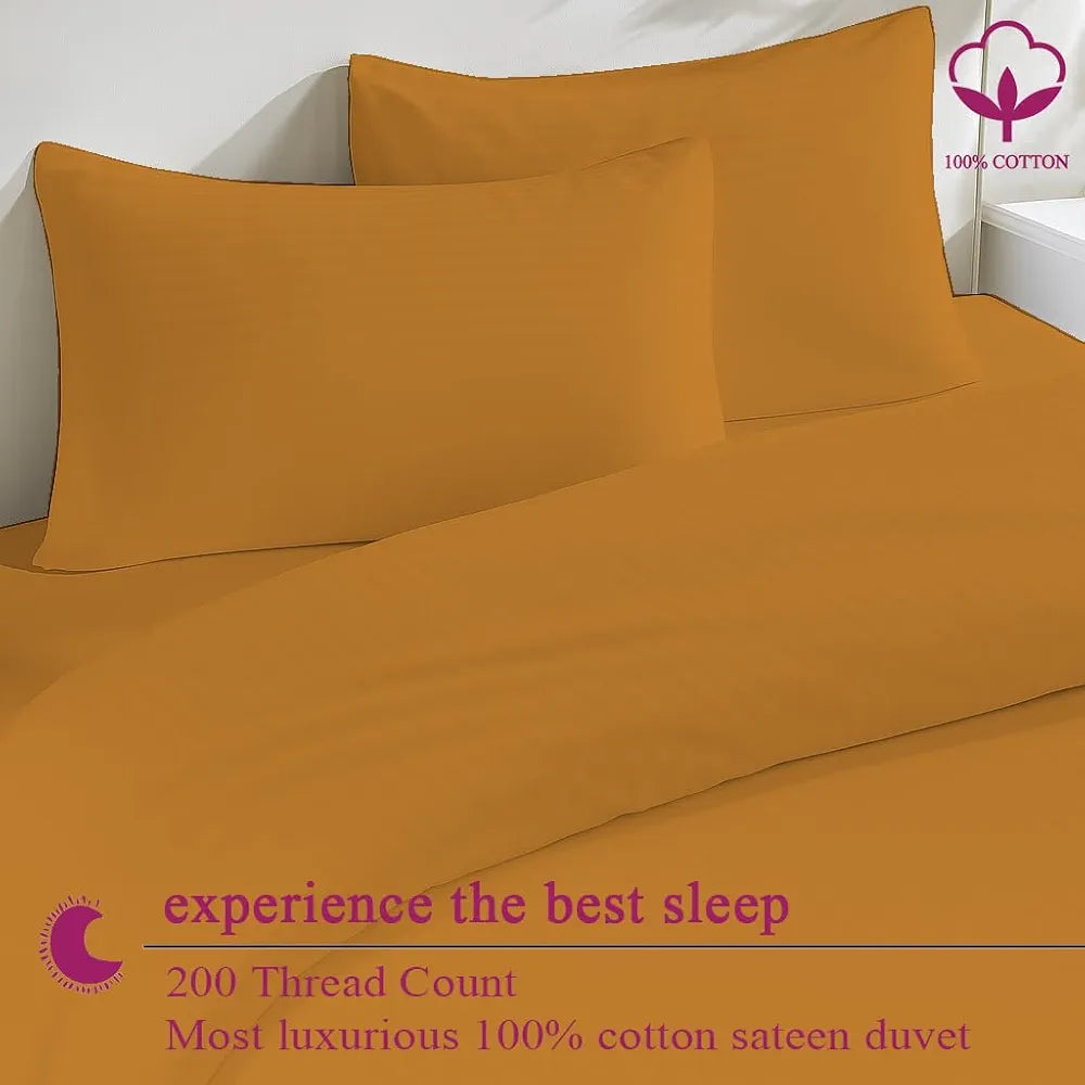 Trance Home Linen Zippered 100% Cotton 200 TC Satin Stripe Queen Duvet Cover Quilt Cover with 2 Pillow Covers Colour Mustard Yellow