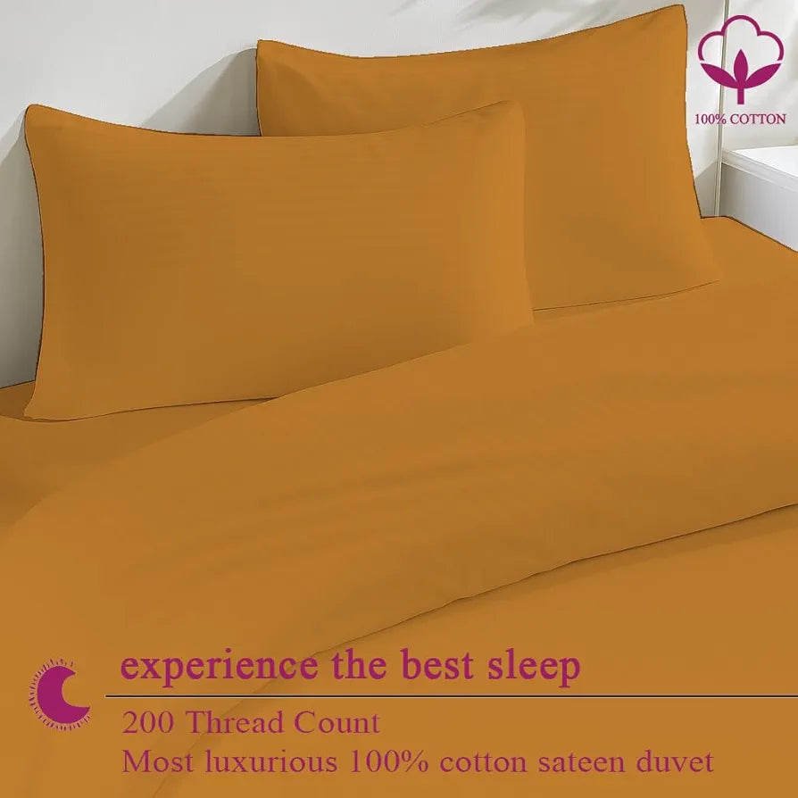 Trance Home Linen Zippered 100% Cotton 200TC Satin Stripe King Size Duvet Cover Quilt Cover Blanket Cover Razai Comforter Cover with 2 Pillow Covers Colour Mustard Yellow