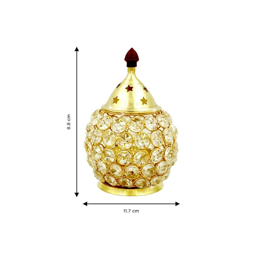Shubhkart Nitya Brass Crystal Akhand Jyot Matki Diya Small Size Table Deepak Oil Lamp 274 Gm