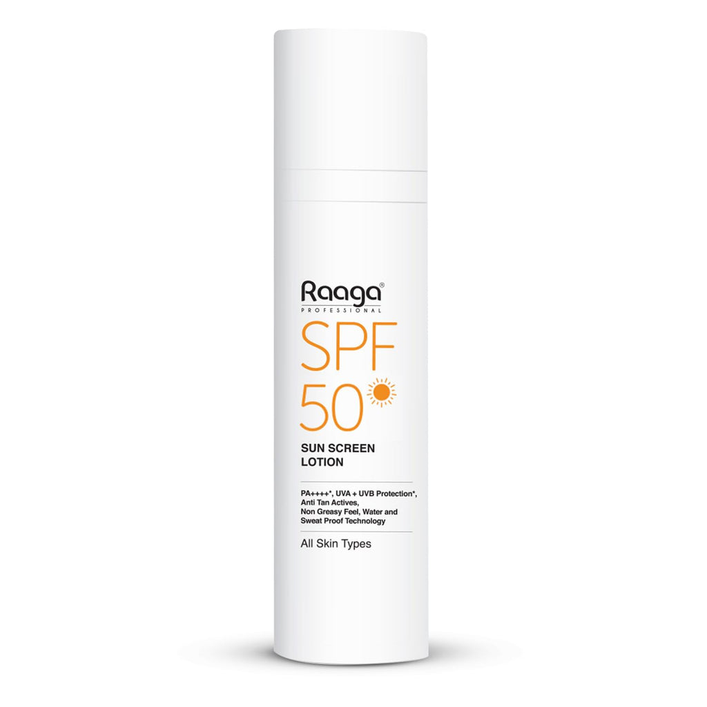 Raaga Professional SPF 50 Sunscreen Lotion | PA++++, UVA + UVB Protection,All Skin, Anti Tan Activities, Non-Greasy Feel, Water and Sweat Proof Technology (55 ml)