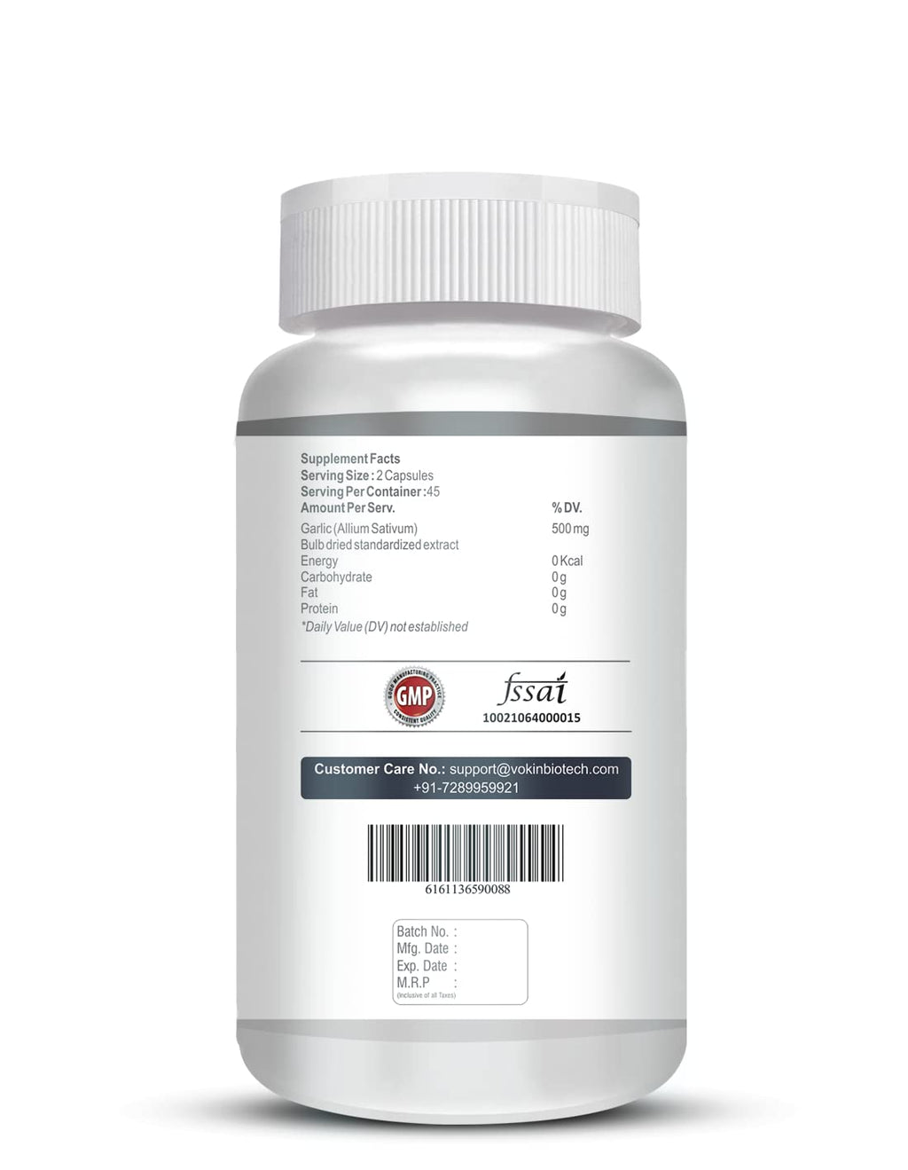 Vokin Biotech Garlic Extract 1:13 Allium Sativum - 500mg, Support Blood Pressure and Heart Health (90 Capsules)