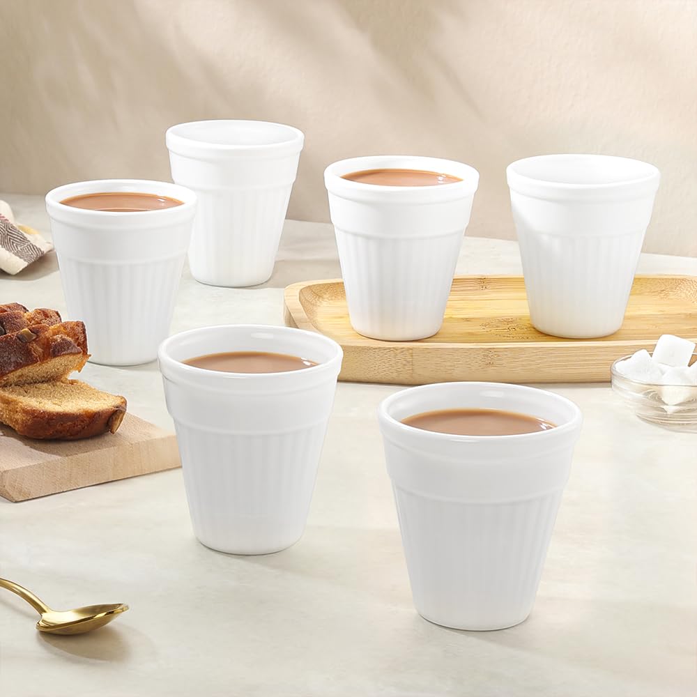 Larah by Borosil 6 Pcs Tea/coffee Opalware Kulhad Set | 100 Ml Each
